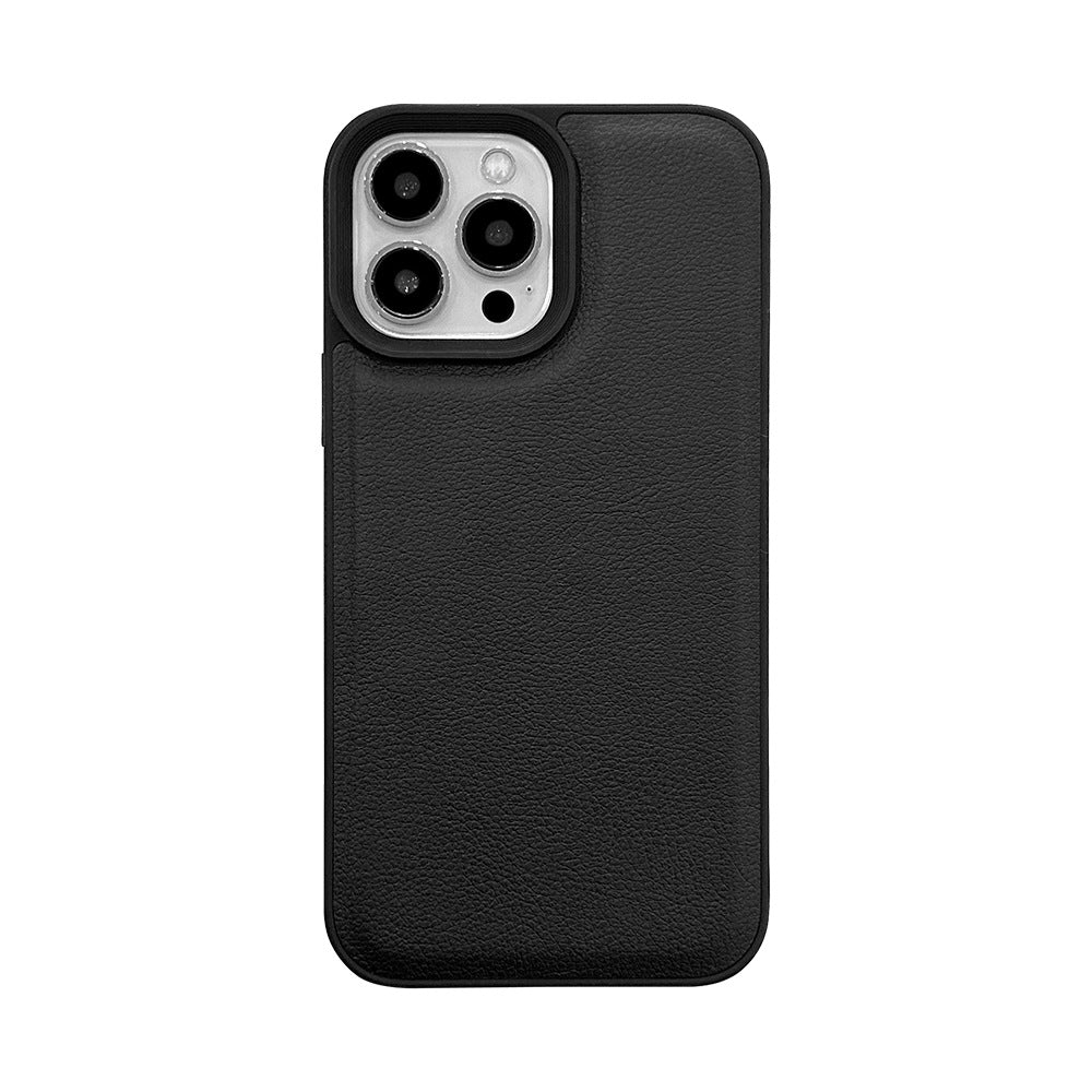 Simple black lychee pattern is suitable for Apple 16 mobile phone case iPhone17promax personality 11 leather pattern 13 advanced