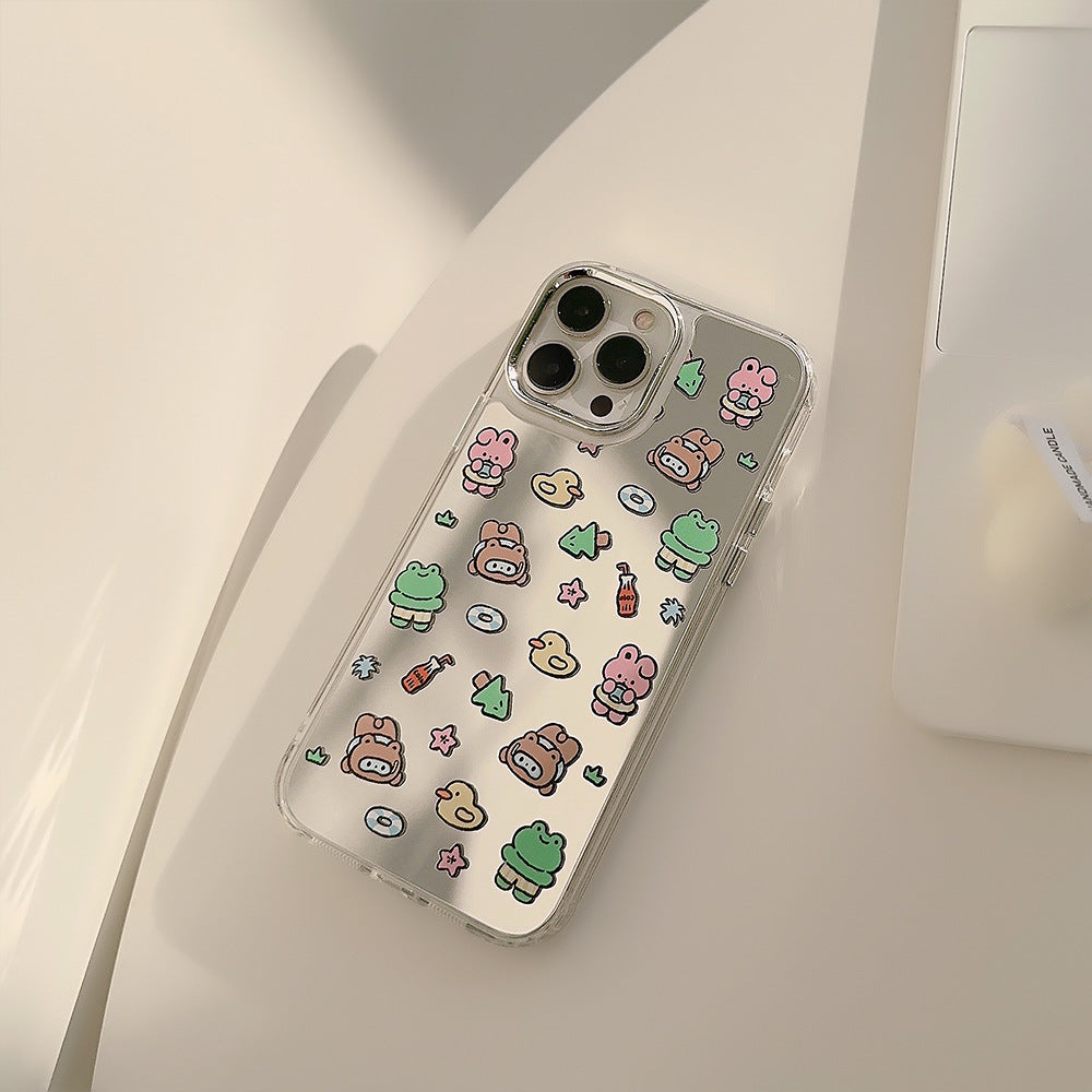 ins wind cute 17pro max for iphone16 iPhone case 12 makeup mirror 11 electroplated mirror 15