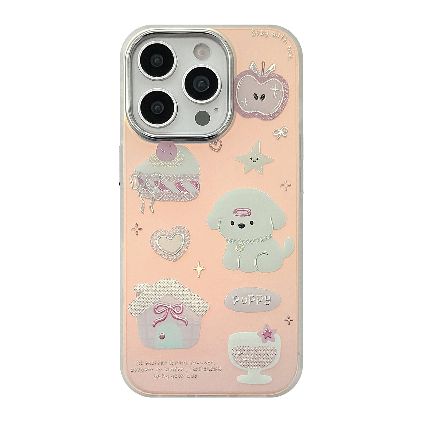 Cachorro de postre de dibujos animados dorado para iphone 15, funda para teléfono móvil 16 Pro Max, láser de galvanoplastia 13 duro 17 creativo