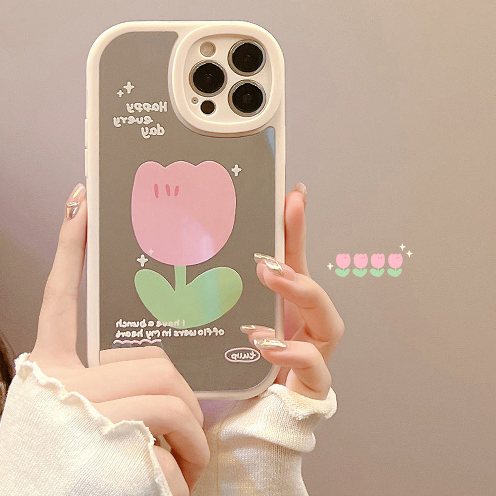 Flower mirror iphone15promax iPhone case 16 soft case XR makeup mirror 11 suitable for 8p hair 14
