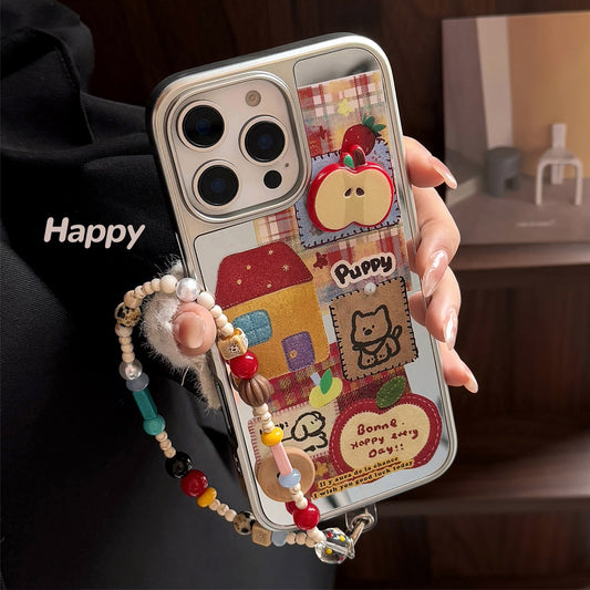 ins dreidimensionaler roter Apfel-Cartoon ist geeignet für iPhone 16 Handyhülle 17 Pro Max Mirror 13 Lanyard 14 Generation
