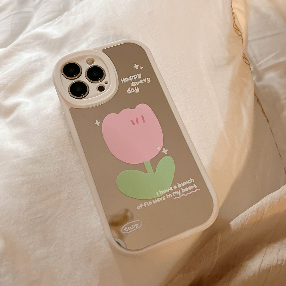 Flower mirror iphone15promax iPhone case 16 soft case XR makeup mirror 11 suitable for 8p hair 14