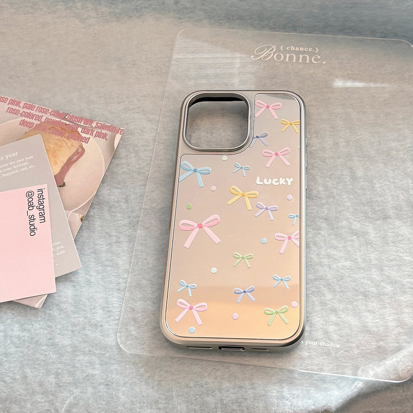 Korean color bow for 16 apple 15promax mobile phone case iphone17 mirror 13 plating 15 hard