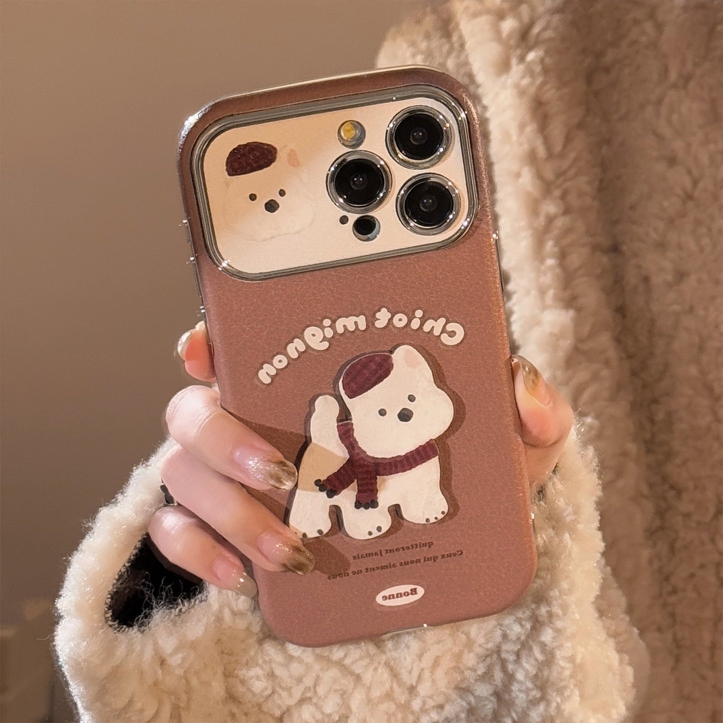 Brown three-dimensional West Highland suitable for Apple 15promax mobile phone case iphone16 leather cartoon 17 lanyard 14