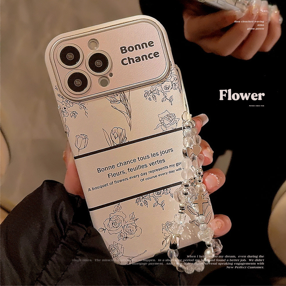 Rose flower for iphone16 apple 15 mobile phone case 13promax leather 17 temperament 12 crystal lanyard