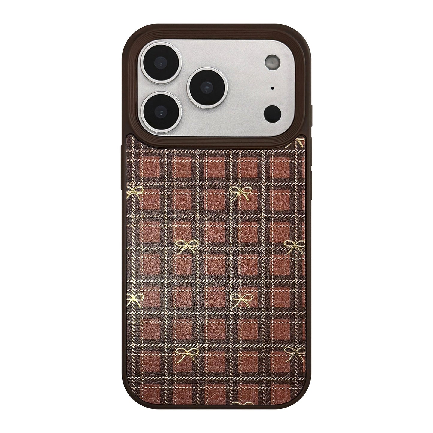 Gilt Apple 16 mobile phone case 17promax retro plaid bow 11 for iPhone15 leather anti-drop