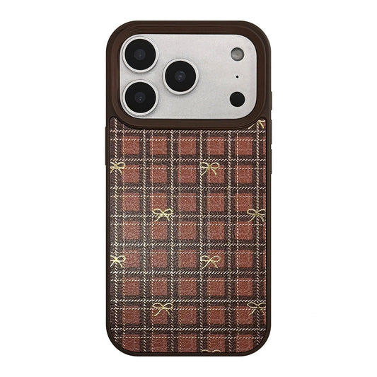 Gilt Apple 16 mobile phone case 17promax retro plaid bow 11 for iPhone15 leather anti-drop