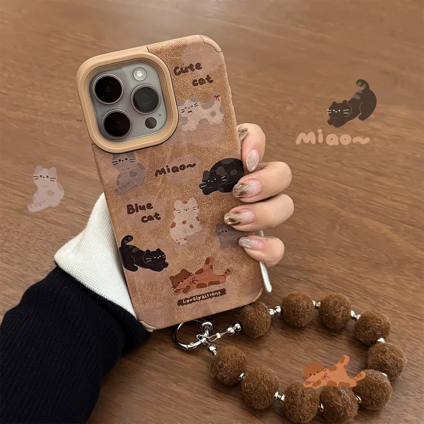 Leather cartoon for 16promax iPhone case iPhone 15 full screen cat 14 plush rope 17 autumn and winter