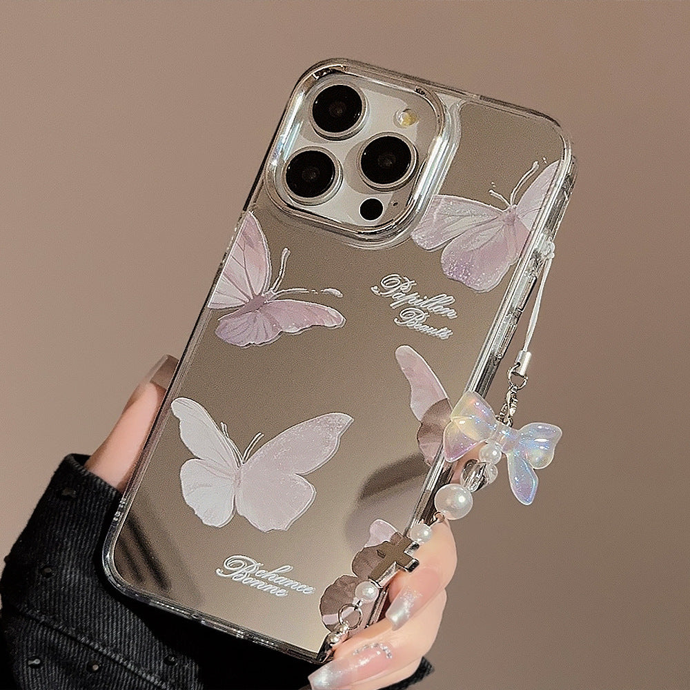 Mirror super fairy butterfly pendant, suitable for apple 15pro mobile phone case max temperament iphone16 anti-drop 13 hard 17