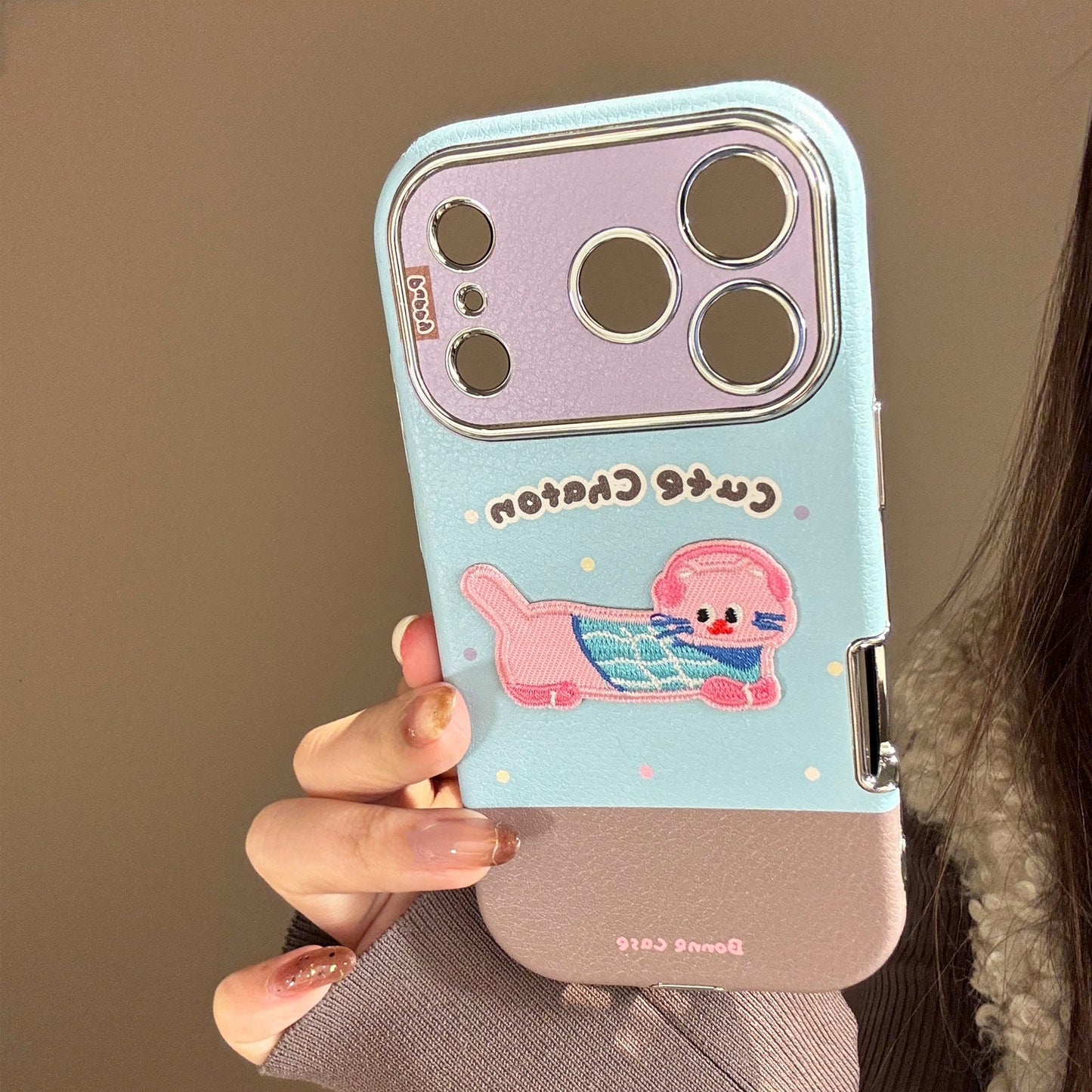 Embroidery cat puppy iphone17promax apple 16 mobile phone case 15 for 13 colored leather 11 mirror