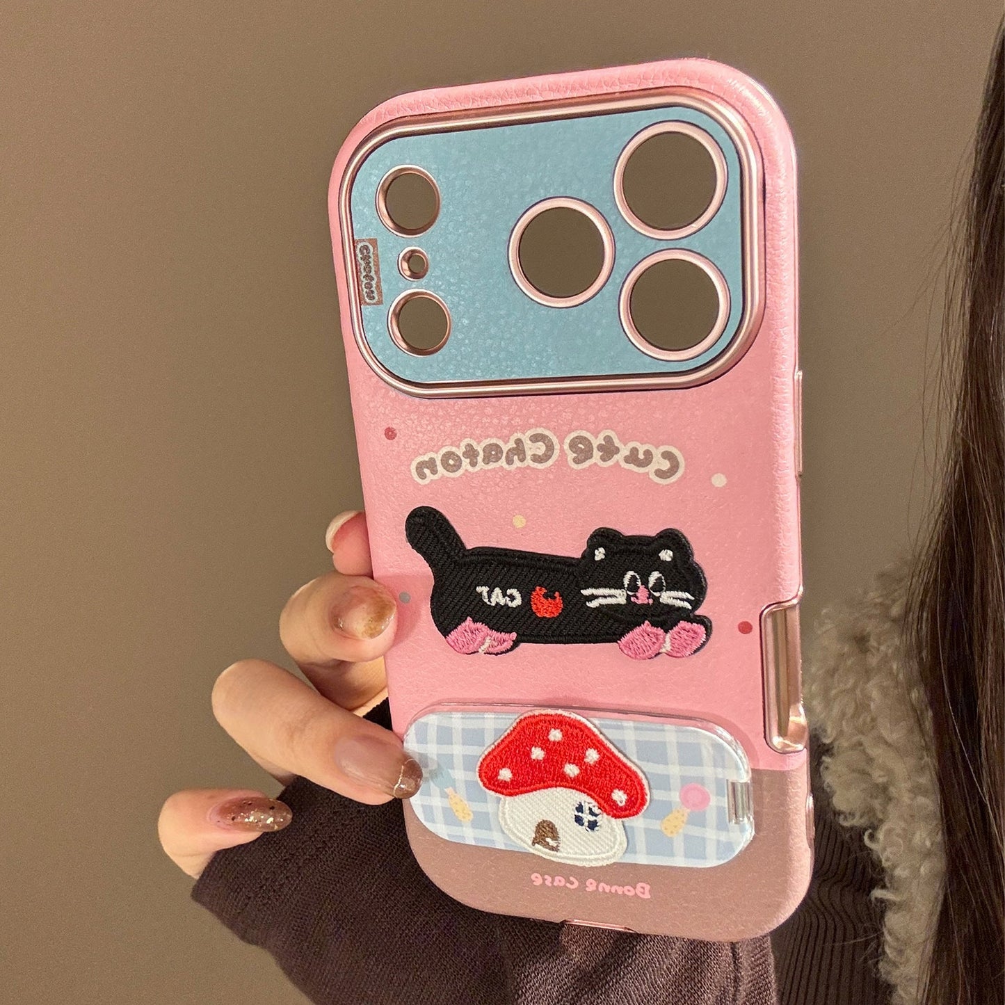 Embroidery cat puppy iphone17promax apple 16 mobile phone case 15 for 13 colored leather 11 mirror