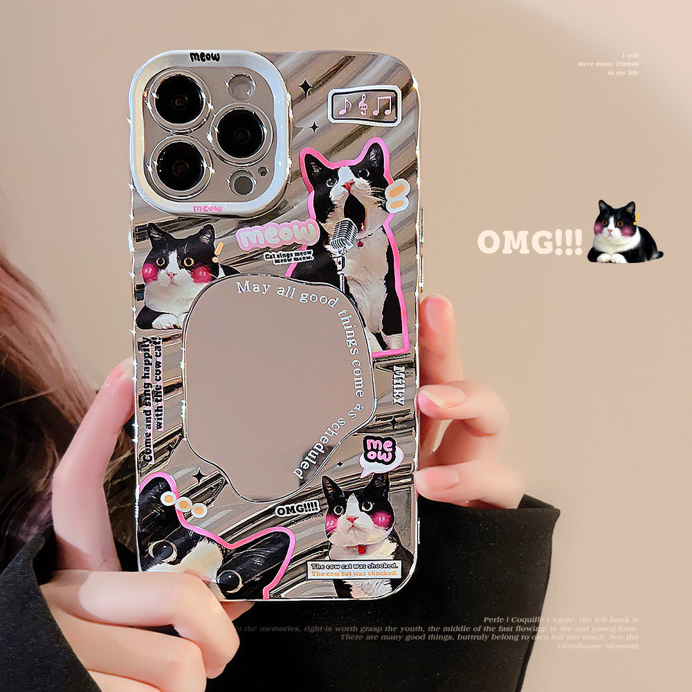 Fun little black cat for iPhone15 mobile phone case Apple 13 electroplated silver 17promax mirror 16 hard case 11