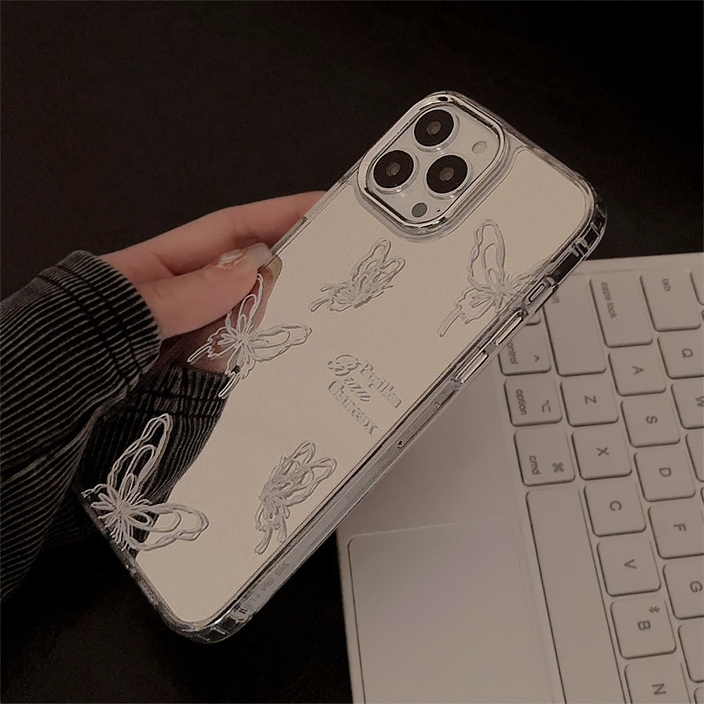 Mirror surface is suitable for Apple 15 Pro mobile phone case max advanced butterfly iphone16 temperament 13 anti-drop 11 chain 17