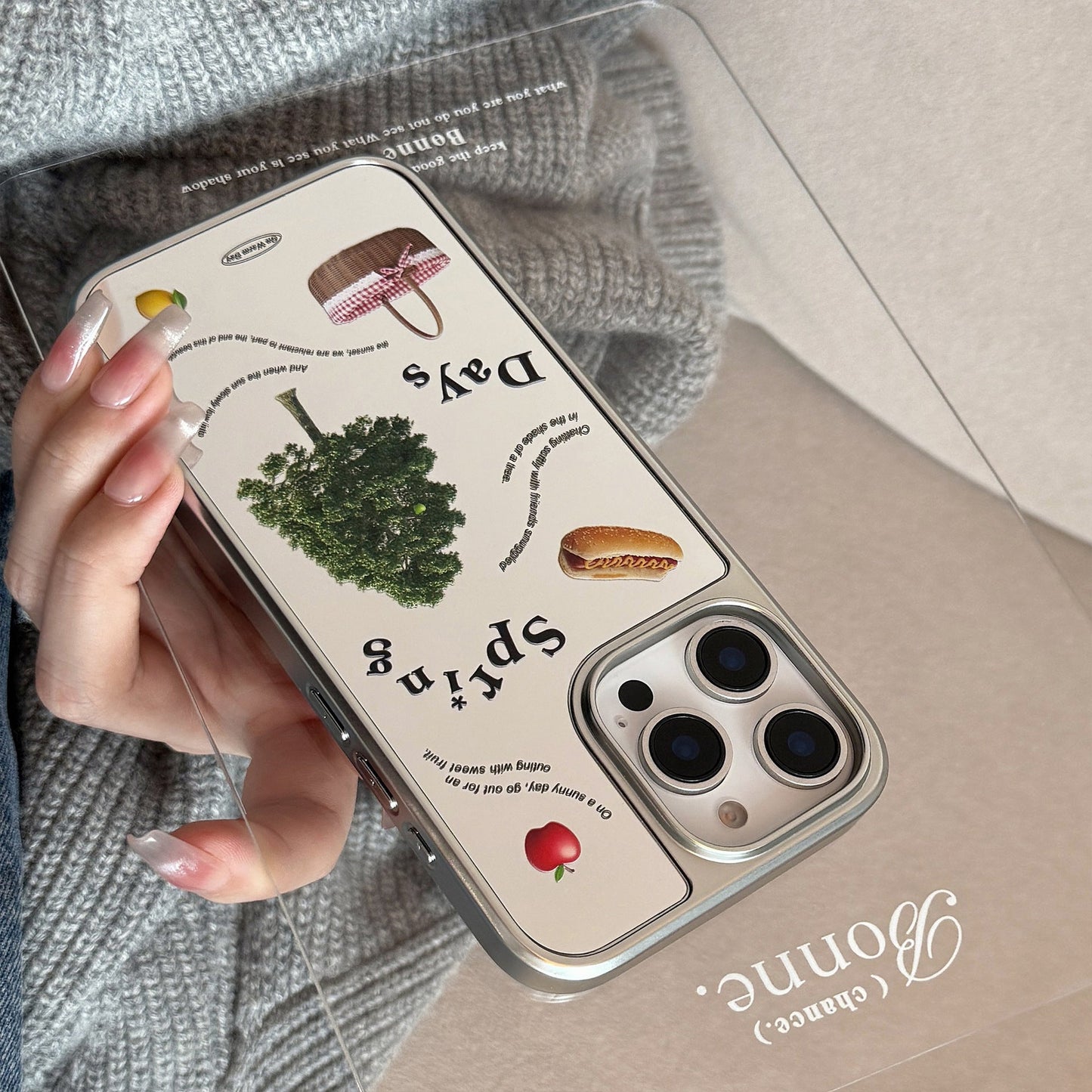 Spring picnic is suitable for Apple 15promax mobile phone case iphone16 mirror 17 electroplating hard 14 Korean Huawei