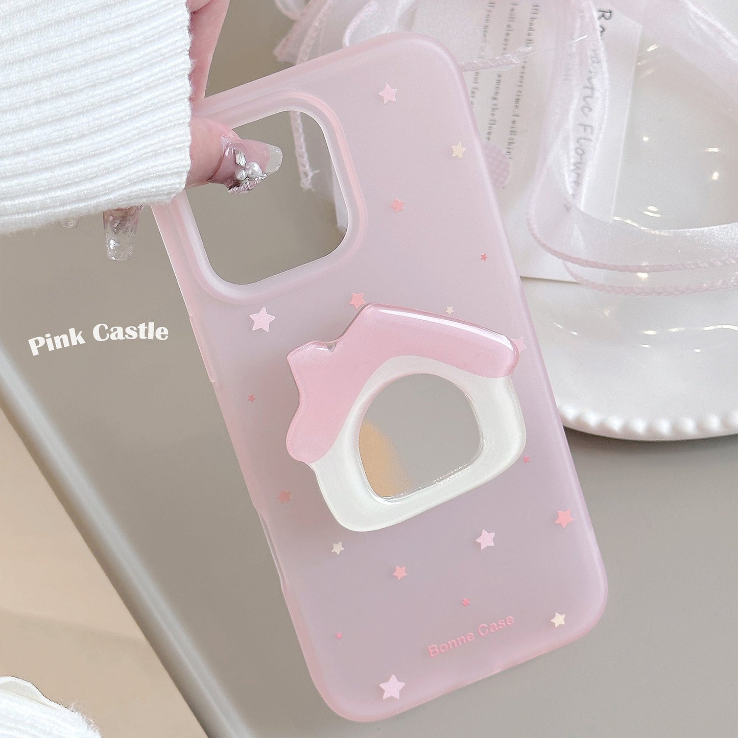 ins wind pink cabin mirror bracket for iphone15pro max apple 16 mobile phone case 13 niche 17