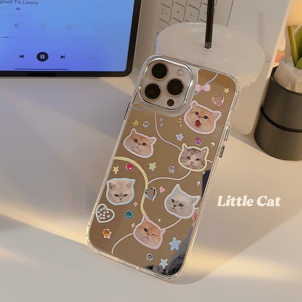 Drill sticker cat and dog iPhone16 iPhone case 17promax electroplated mirror 15 cute 12 suitable for 13 generations