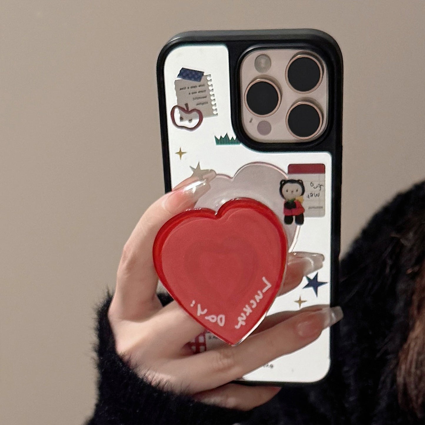 ins Korean cartoon suitable for 16 Apple 17Pro Max mobile phone case iphone14 mirror 13 love bracket 15