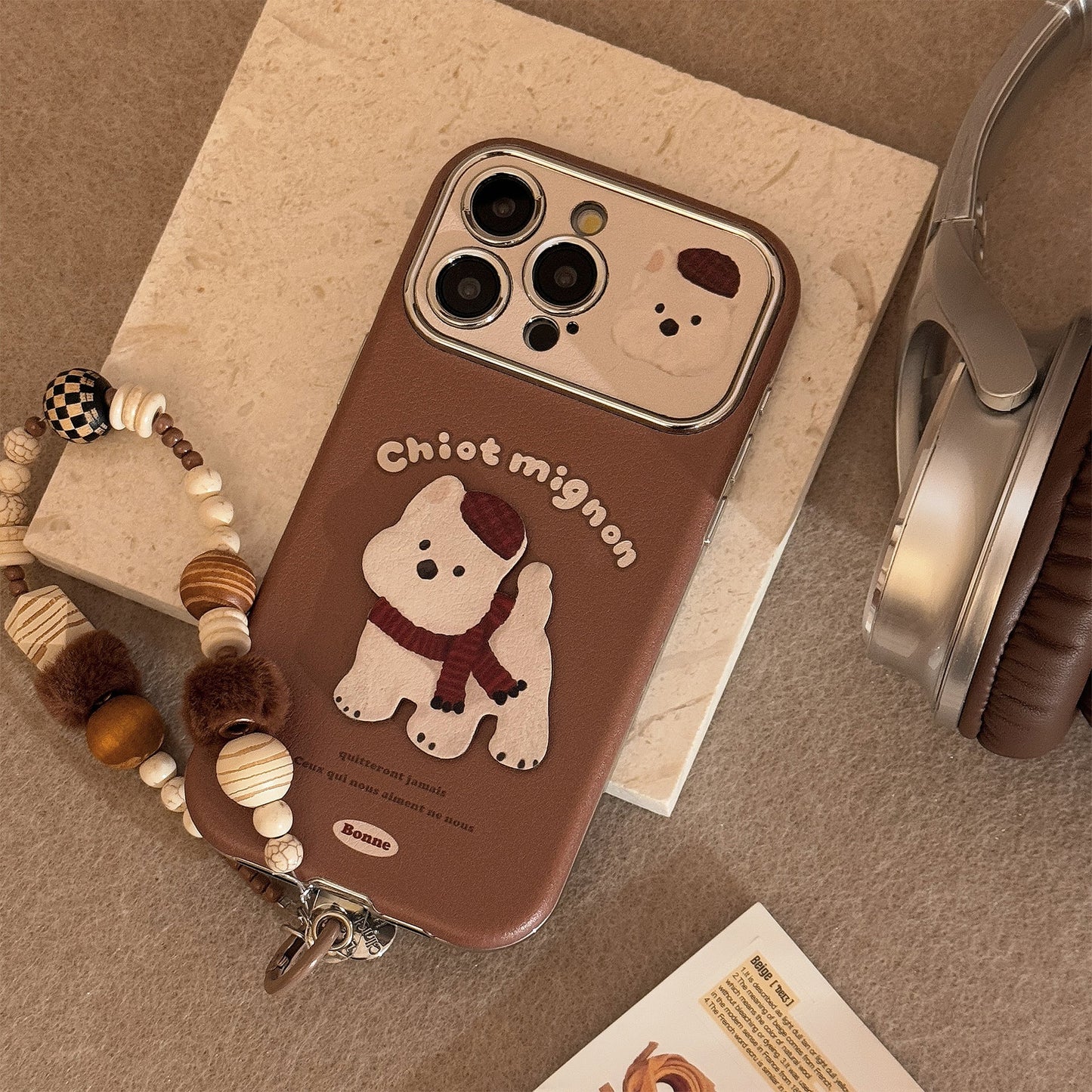 Brown three-dimensional West Highland suitable for Apple 15promax mobile phone case iphone16 leather cartoon 17 lanyard 14