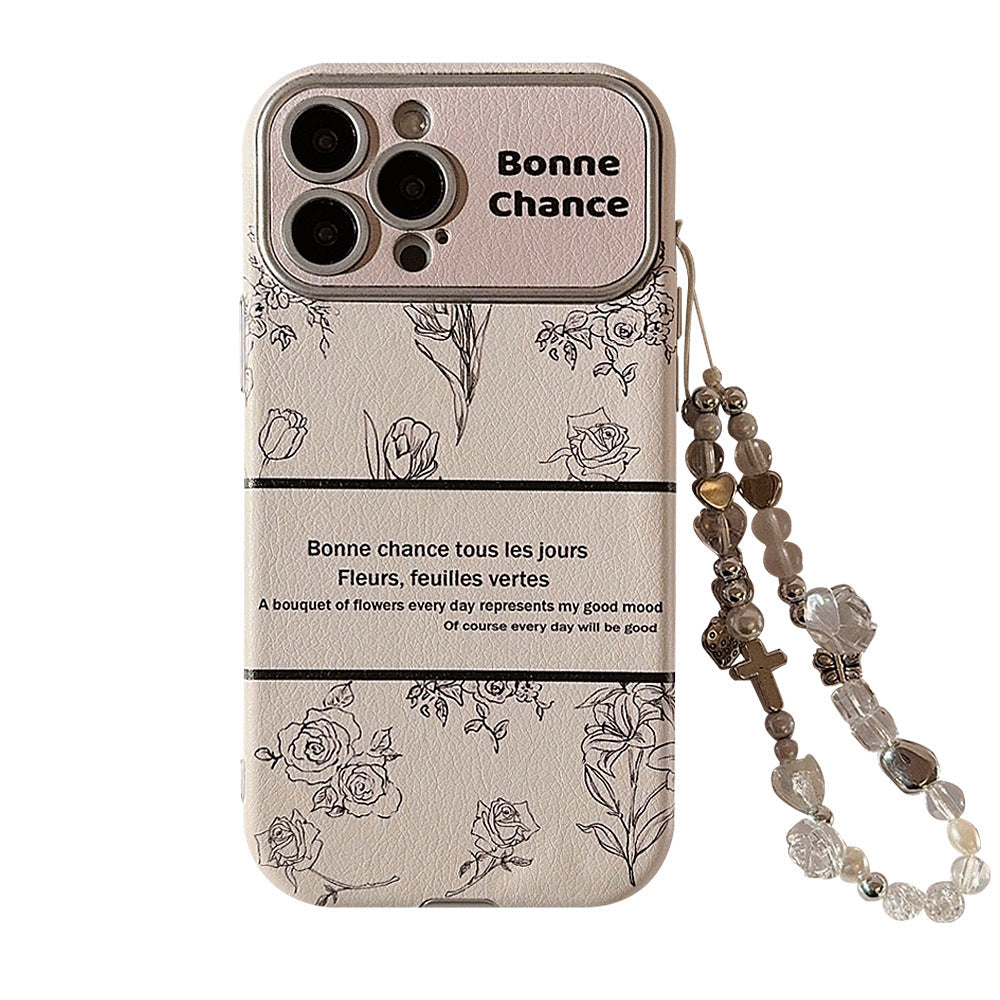 Rose flower for iphone16 apple 15 mobile phone case 13promax leather 17 temperament 12 crystal lanyard