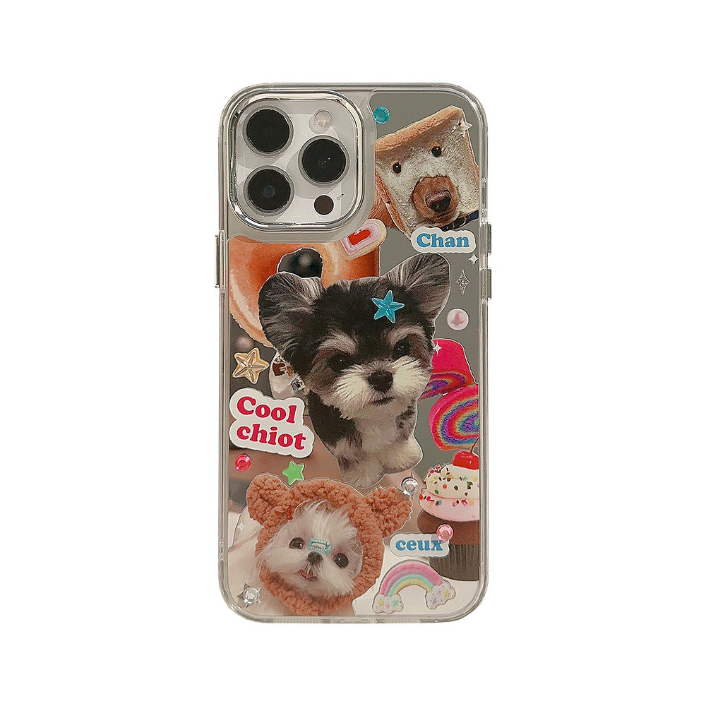 Drill sticker cat and dog iPhone16 iPhone case 17promax electroplated mirror 15 cute 12 suitable for 13 generations