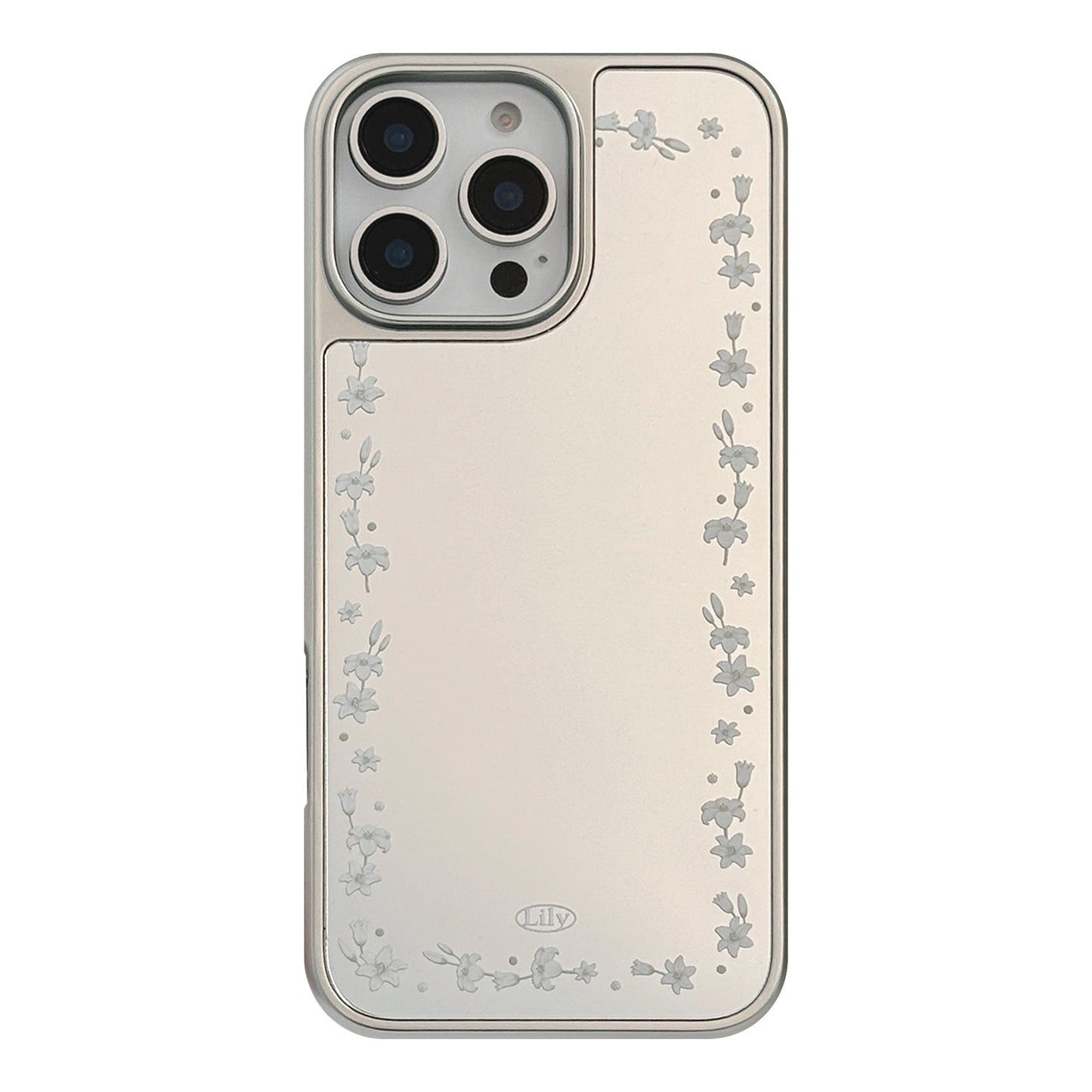 Electroplated silver edge for 16 apple 15promax mobile phone case iphone17 literary lily flower 13 mirror hard