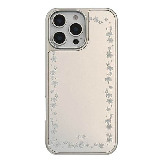 Electroplated silver edge for 16 apple 15promax mobile phone case iphone17 literary lily flower 13 mirror hard
