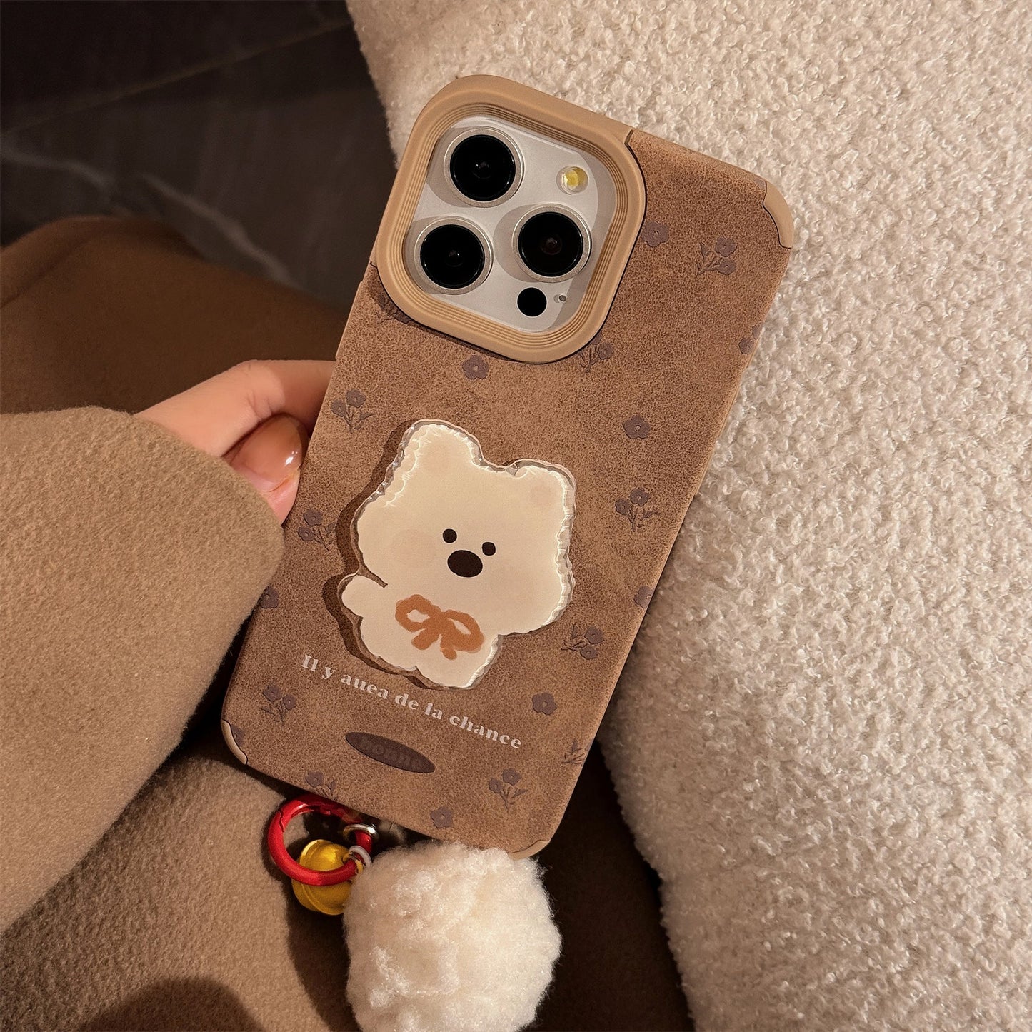 Cortical three-dimensional puppy patch for iphone16 iPhone case 17promax retro 15 pom-pom 13