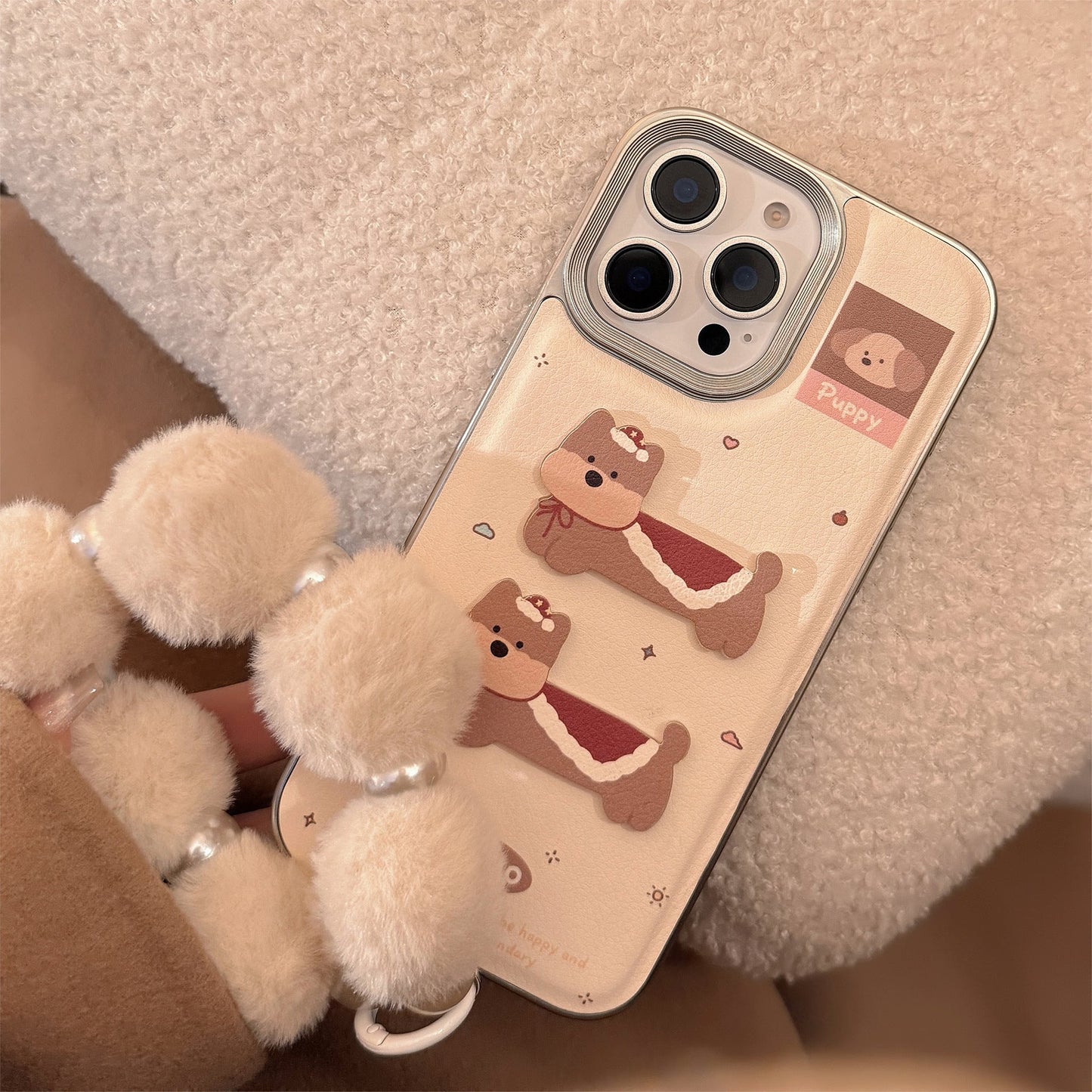 Cortical three-dimensional cartoon puppy Apple 16 mobile phone case 17promax New Year's 15 for iPhone13 lanyard 11