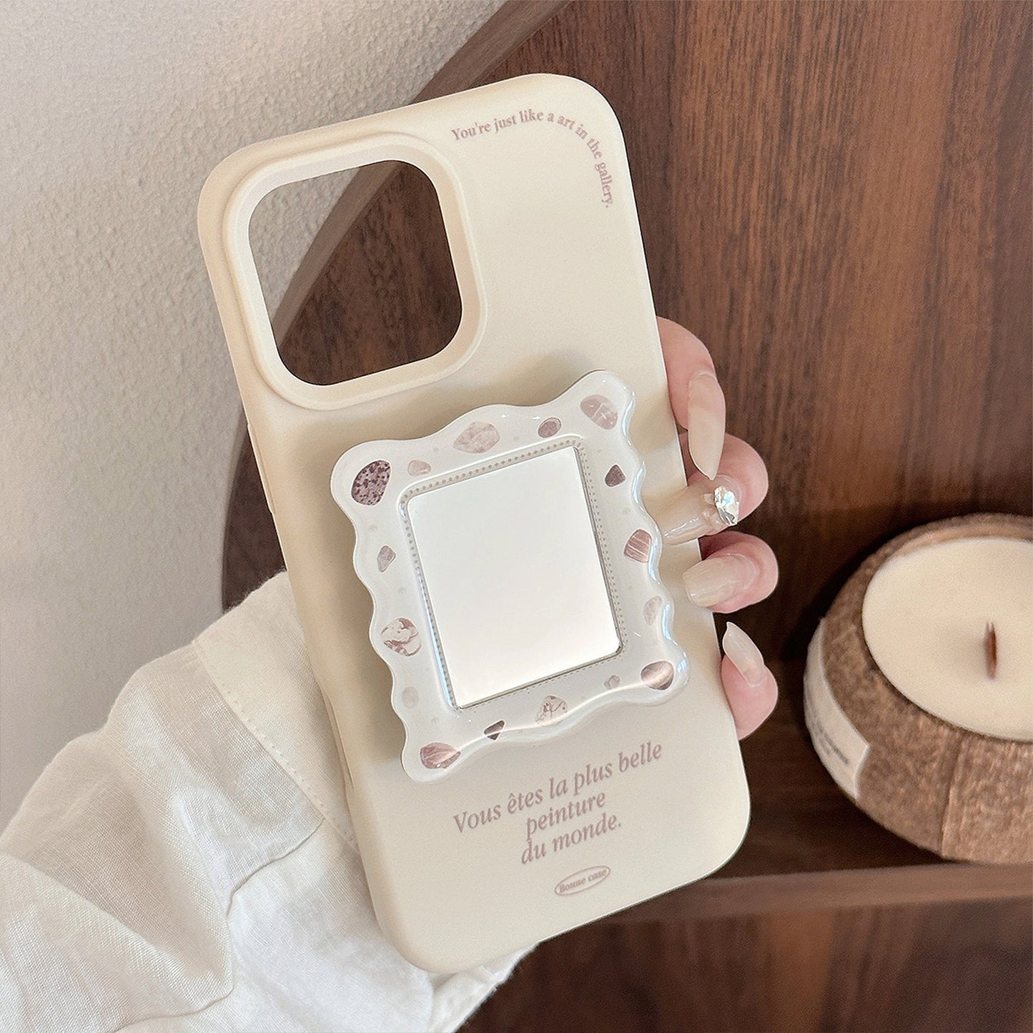 French applicable iphone16 iPhone 17 mobile phone case 15promax shell mirror bracket 13 premium 14 lanyard