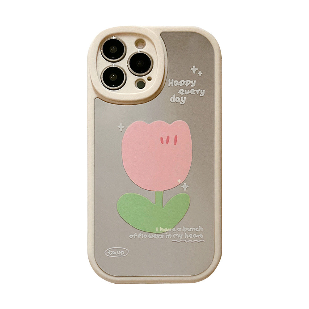 Flower mirror iphone15promax iPhone case 16 soft case XR makeup mirror 11 suitable for 8p hair 14