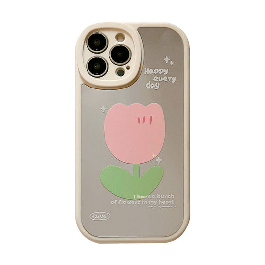 Flower mirror iphone15promax iPhone case 16 soft case XR makeup mirror 11 suitable for 8p hair 14