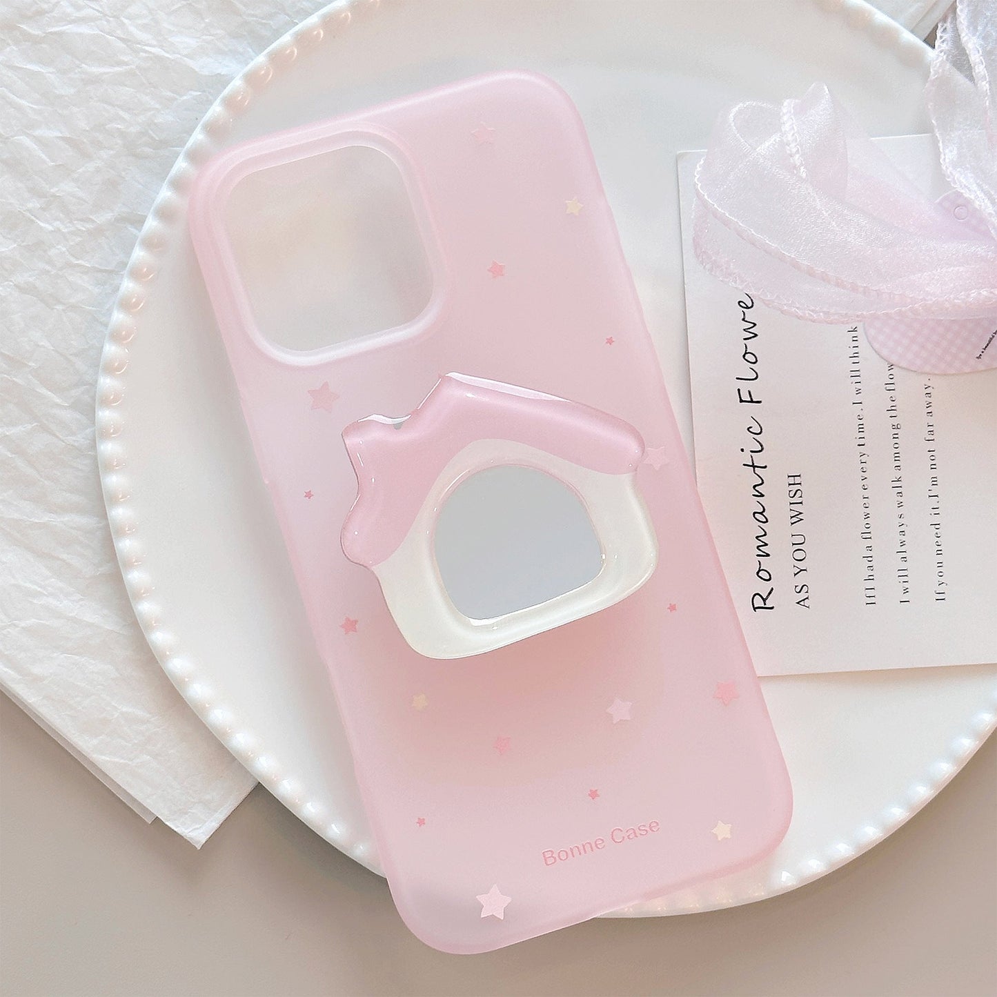 ins wind pink cabin mirror bracket for iphone15pro max apple 16 mobile phone case 13 niche 17