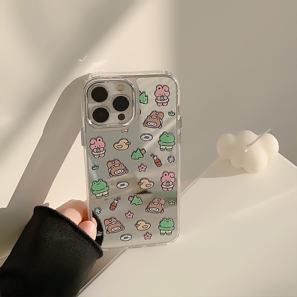 ins wind cute 17pro max for iphone16 iPhone case 12 makeup mirror 11 electroplated mirror 15