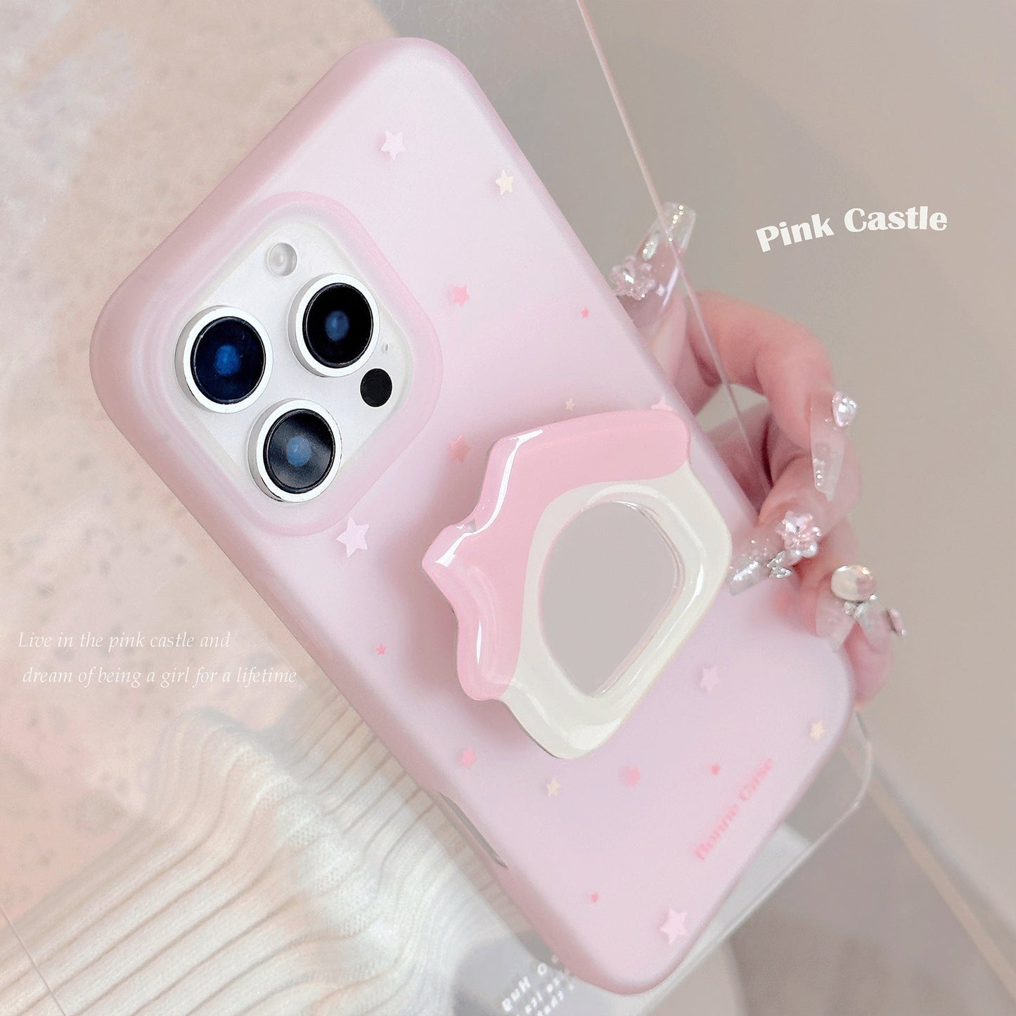 ins wind pink cabin mirror bracket for iphone15pro max apple 16 mobile phone case 13 niche 17