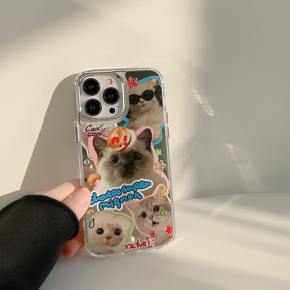 Drill sticker cat and dog iPhone16 iPhone case 17promax electroplated mirror 15 cute 12 suitable for 13 generations