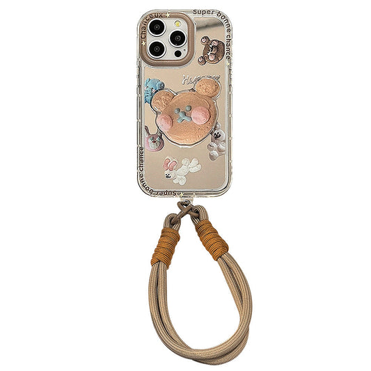 Cookie bear holder for 16ProMax Apple 15 mobile phone case iPhone17 mirror 12 hand strap 11