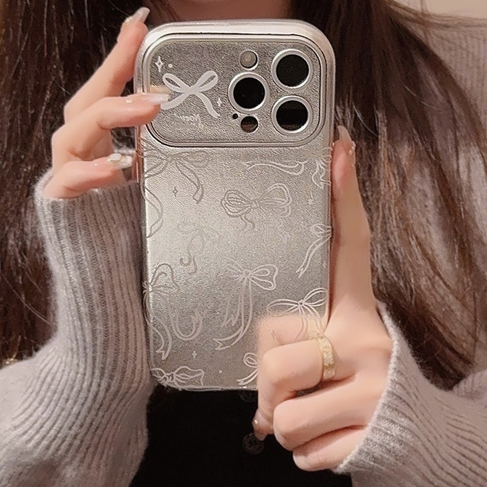 Japanese and Korean style is suitable for iphone16 Apple 15 mobile phone case 14promax full screen bow 17 leather 12 electroplating