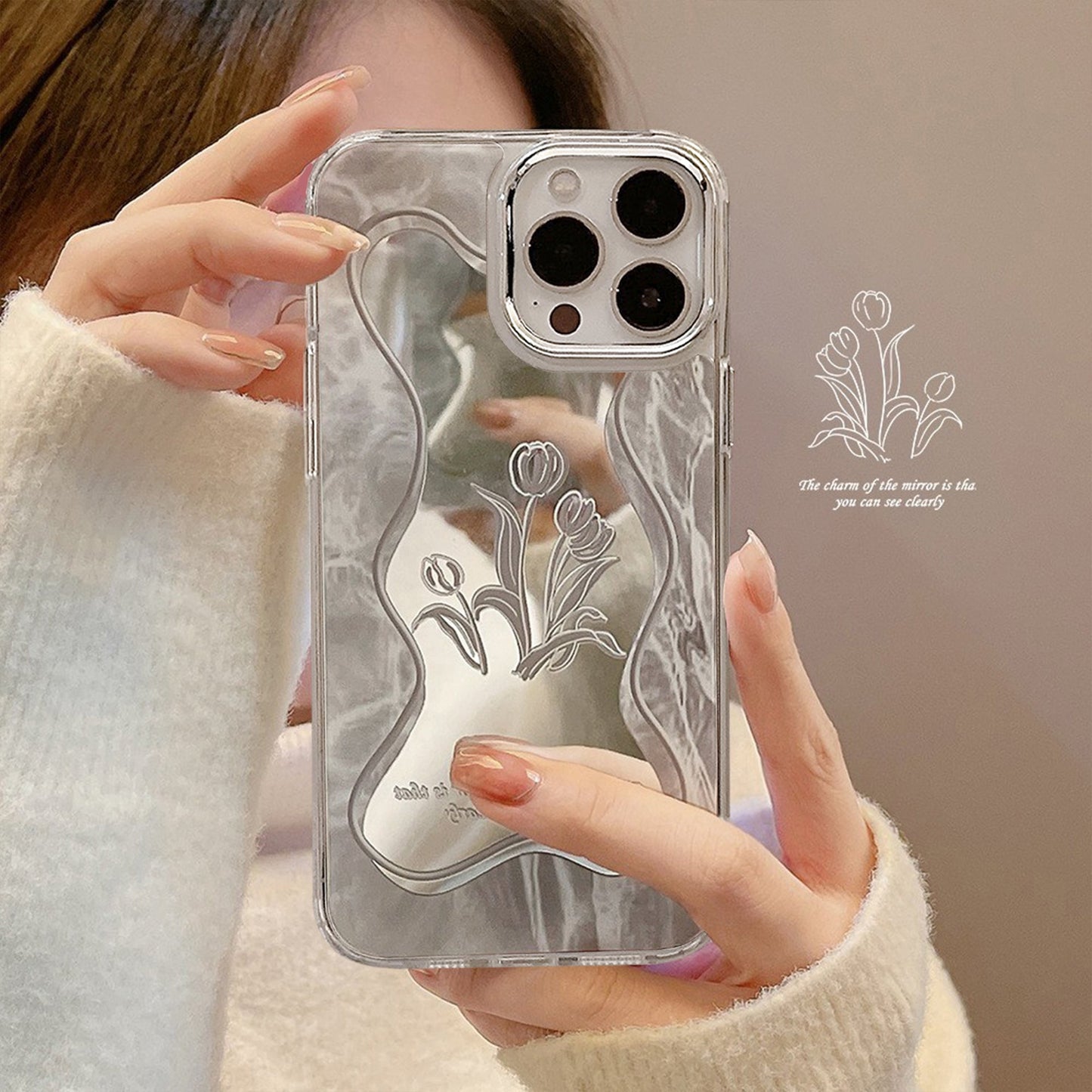 Cold wind flower mirror 16pro max apple iphone17 mobile phone case 15 sets 11 women 8plus suitable X