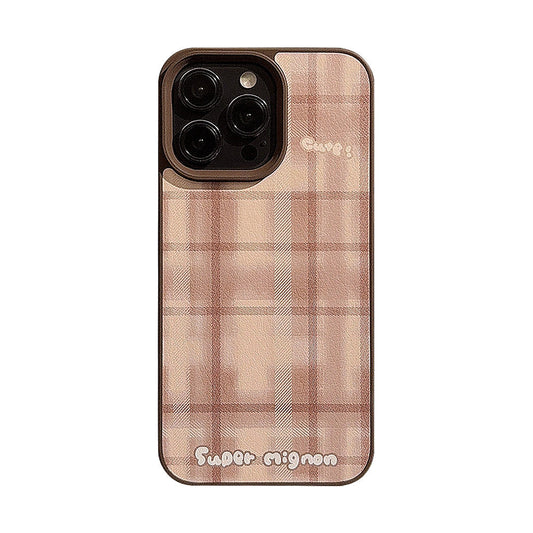 Maillard brown plaid iPhone16 mobile phone case Apple 17 Pro leather 11 suitable for 13 generations 12 autumn and winter max