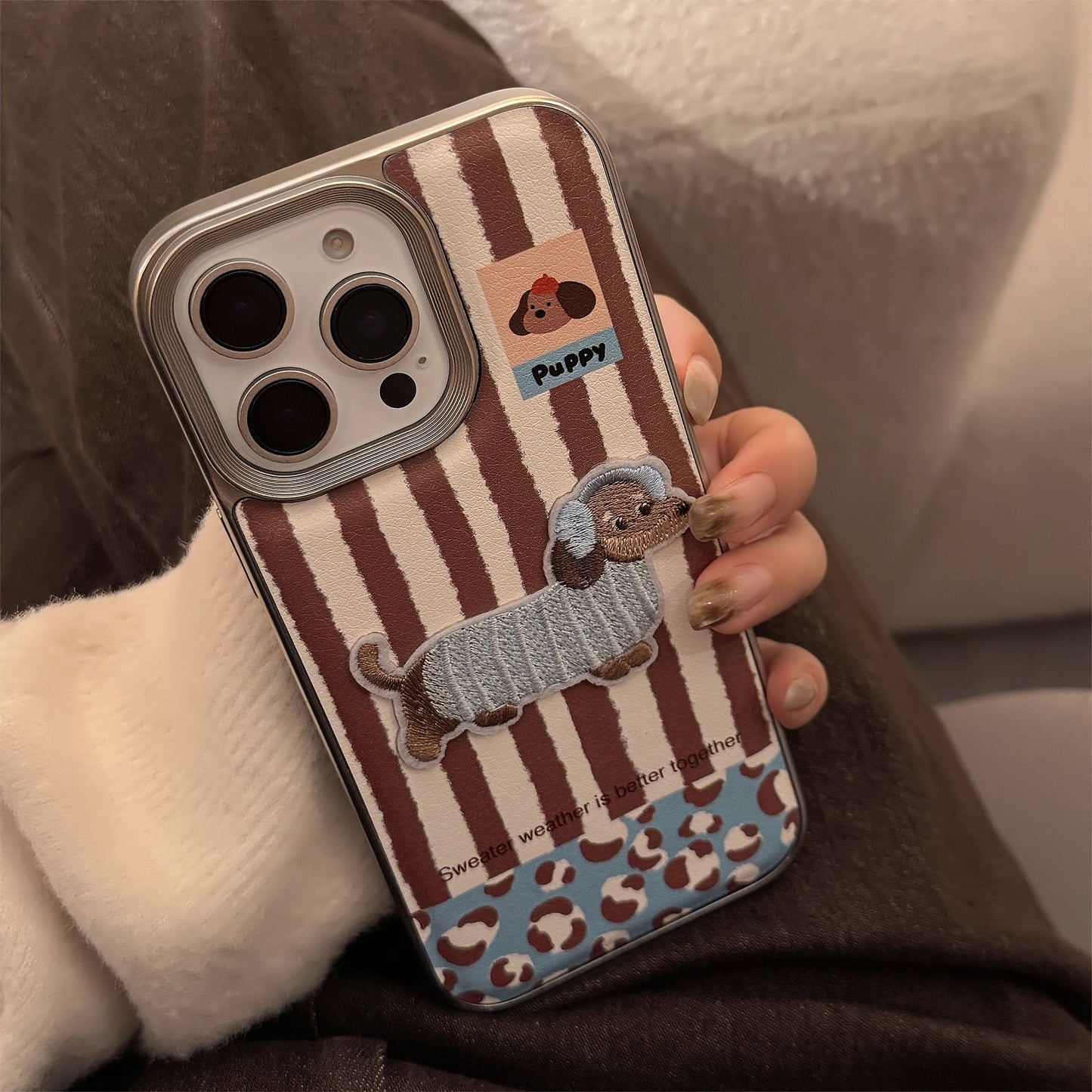 Fun three-dimensional puppy Apple 16 mobile phone case 17promax cortical three-dimensional 15 for iPhone13 electroplating 14