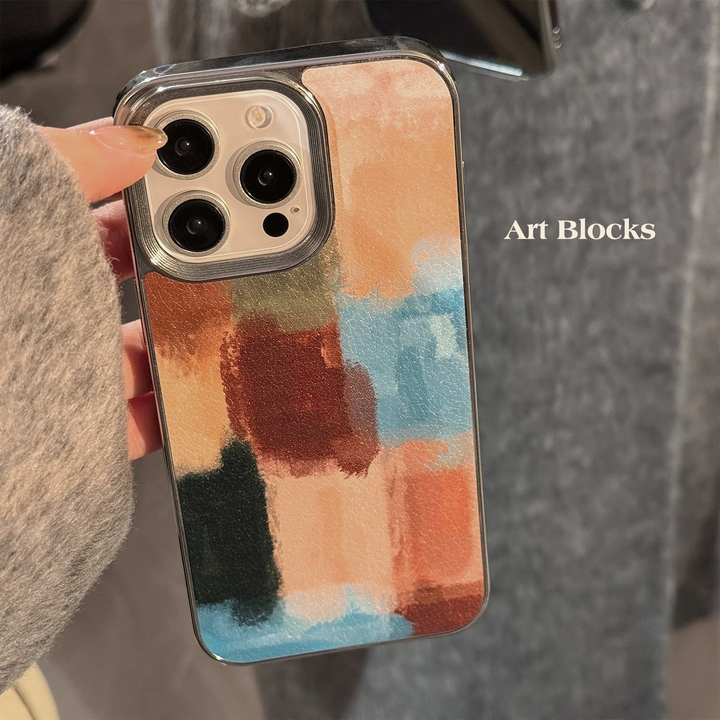 Art Contrast Color Splicing Apple 16 Mobile Phone Case 17promax Leather 15 Suitable for iPhone13 Electroplating 14 Advanced