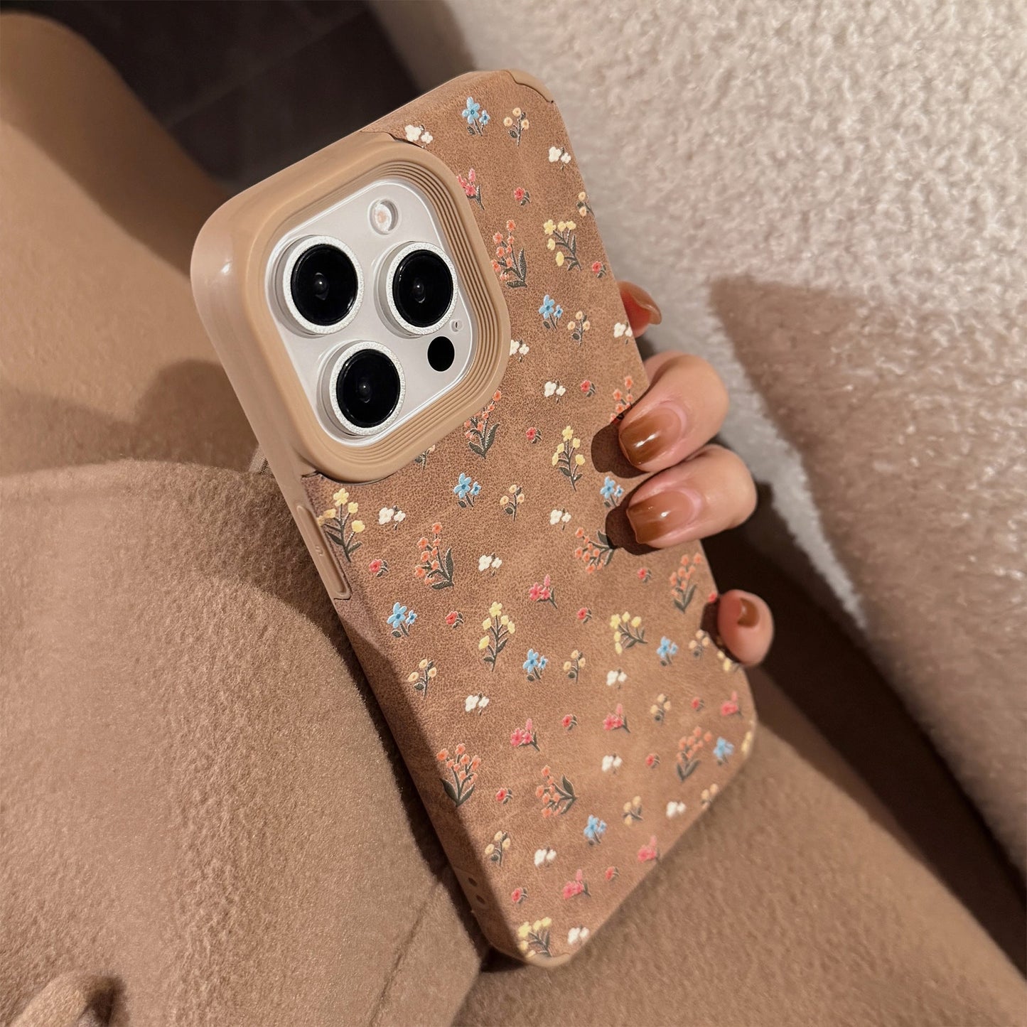 Leather gentle small floral application iphone16 apple 15 mobile phone case 17promax retro 13 autumn and winter literature and art