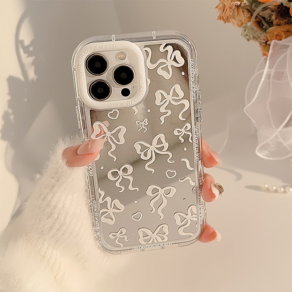 Mirror bow for 17ProMax Apple 16 mobile phone case iPhone15 temperament princess style 11 transparent 12