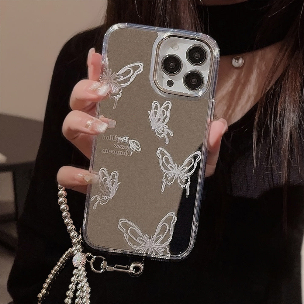 Mirror surface is suitable for Apple 15 Pro mobile phone case max advanced butterfly iphone16 temperament 13 anti-drop 11 chain 17