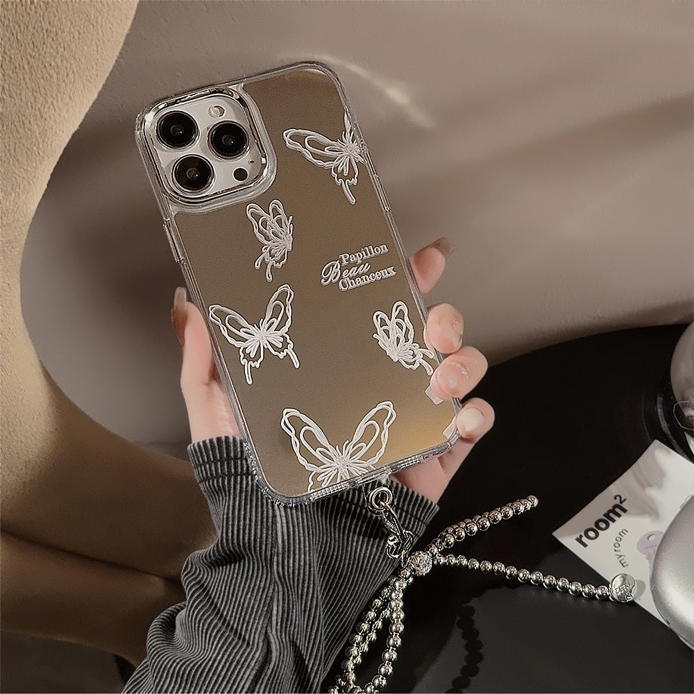 Mirror surface is suitable for Apple 15 Pro mobile phone case max advanced butterfly iphone16 temperament 13 anti-drop 11 chain 17