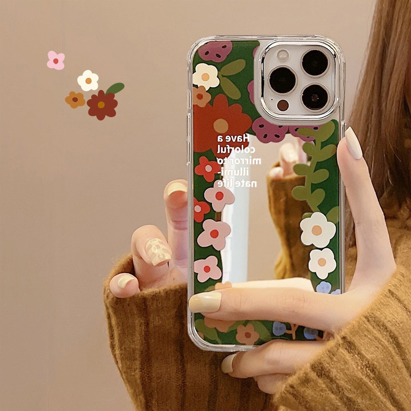 Hanfeng flower smiley face applies to iphone16 iPhone case 17Promax silicone 11 makeup mirror X/15