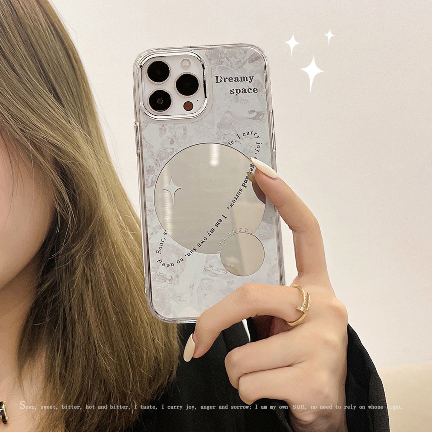 Planet mirror is suitable for iphone16 iPhone case 17Promax silicone 11 anti-drop makeup 15 women's 14