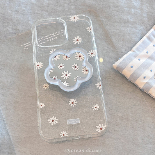 Flower mirror bracket Apple 16promax mobile phone case 17 for iphone15 glitter 13 small fresh blue