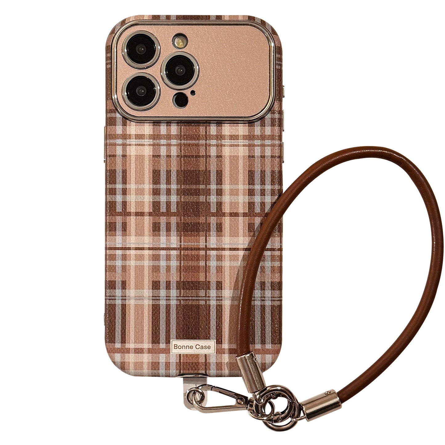 Brown plaid for iphone16promax mobile phone case Apple 15/14 anti-drop 13 lanyard 16 advanced 17