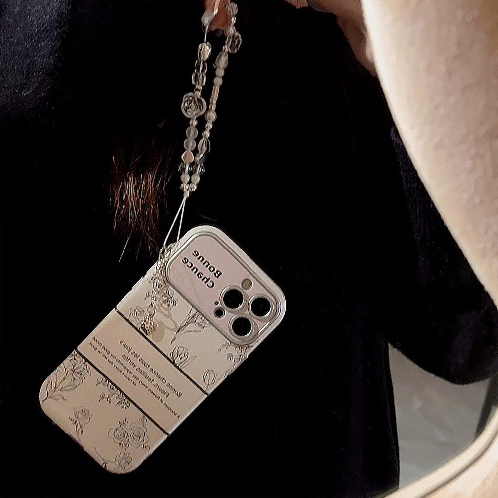 Rose flower for iphone16 apple 15 mobile phone case 13promax leather 17 temperament 12 crystal lanyard